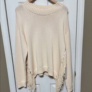 NWT Young Fabulous & Broke Cream Fringe Sweater 100% Cotton Medium